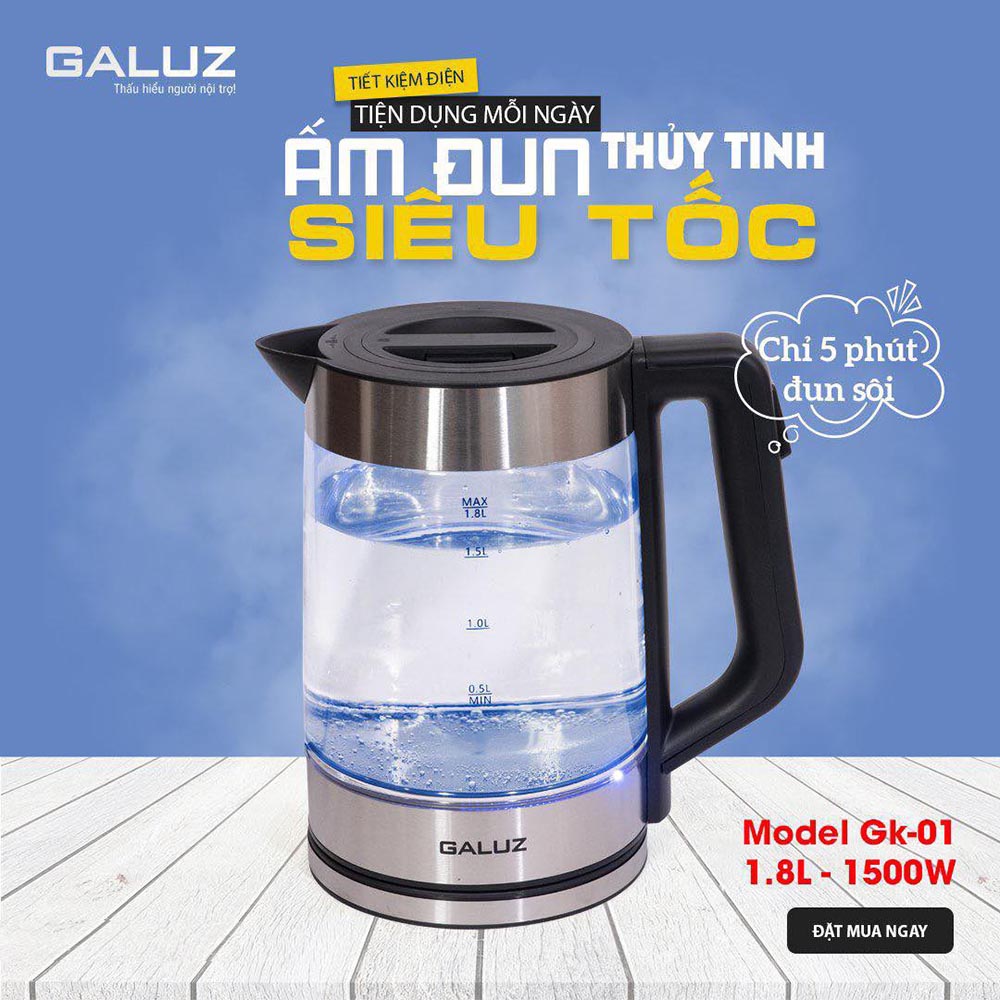 Ấm điện siêu tốc thủy tinh kiêm bình pha trà Galuz GK-01 dung tích 1.8 lít - Hàng chính hãng