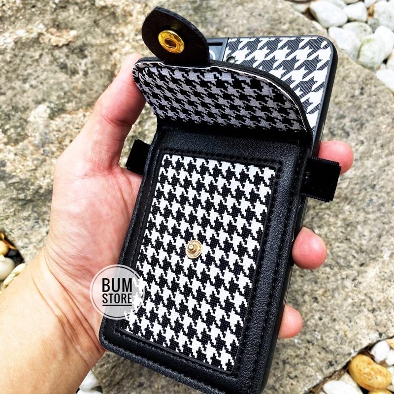 Ốp Lưng Ví Hoạ Tiết Houndstooth Sang Chảnh Samsung Galaxy S23 Ultra / S22 Ultra / S22 Plus / S21 Ultra / Note 20 Ultra / Note 20 / Note 10 plus / Note 10