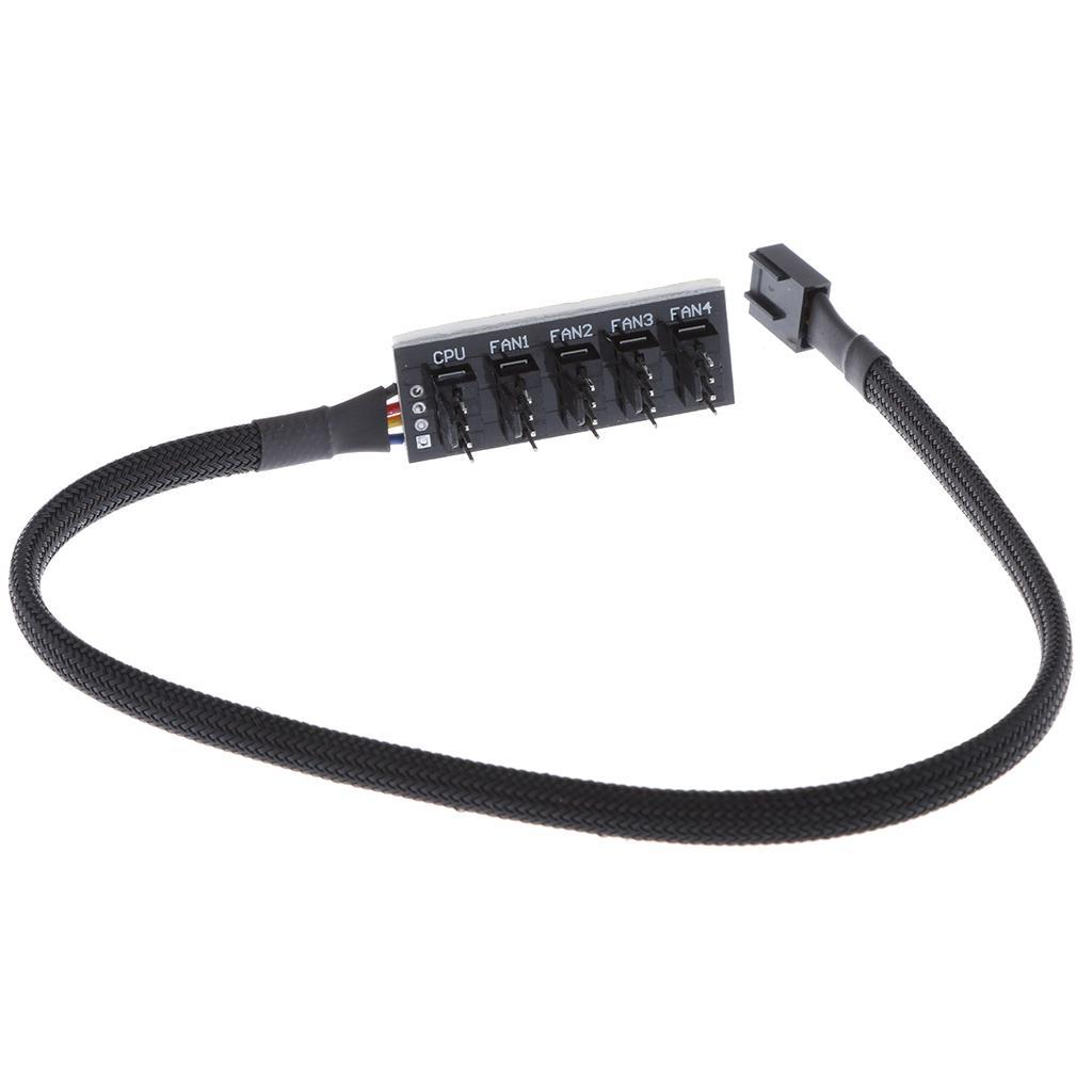 5 Way PWM Splitter Hub 4pin/3pin CPU Computer Fan Black Sleeved 12V
