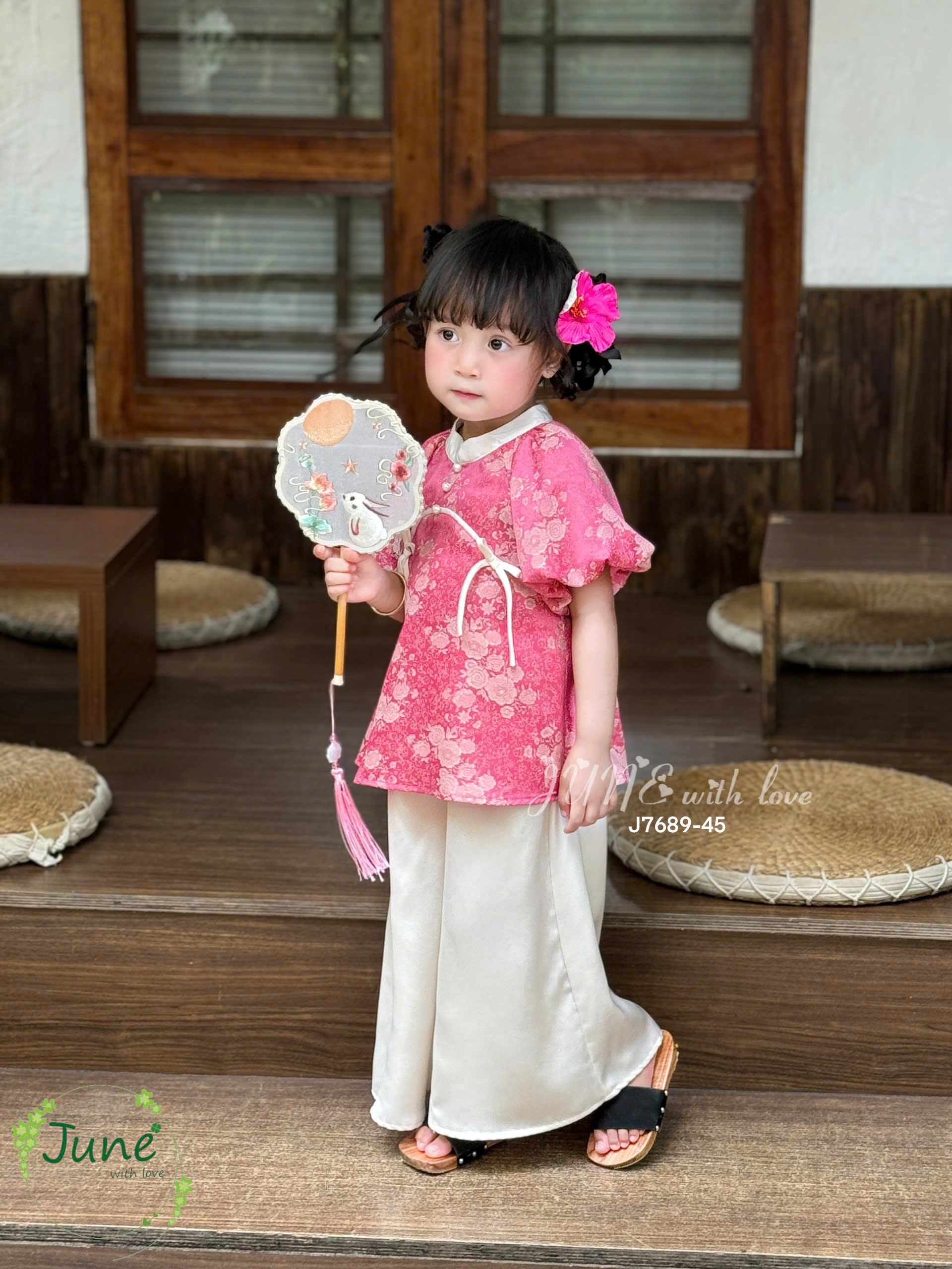 Bộ áo bà ba gấm cho bé gái phối quần suông diện tết năm mới 10-40kg mềm mát