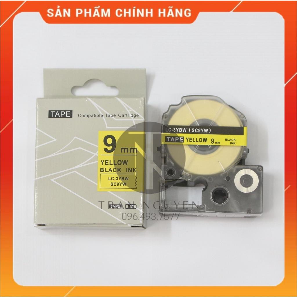 Nhãn in Tepra SC9YW (LC-3YBW) - Chữ đen nền vàng 9mm x 8m - Hàng nhập khẩu