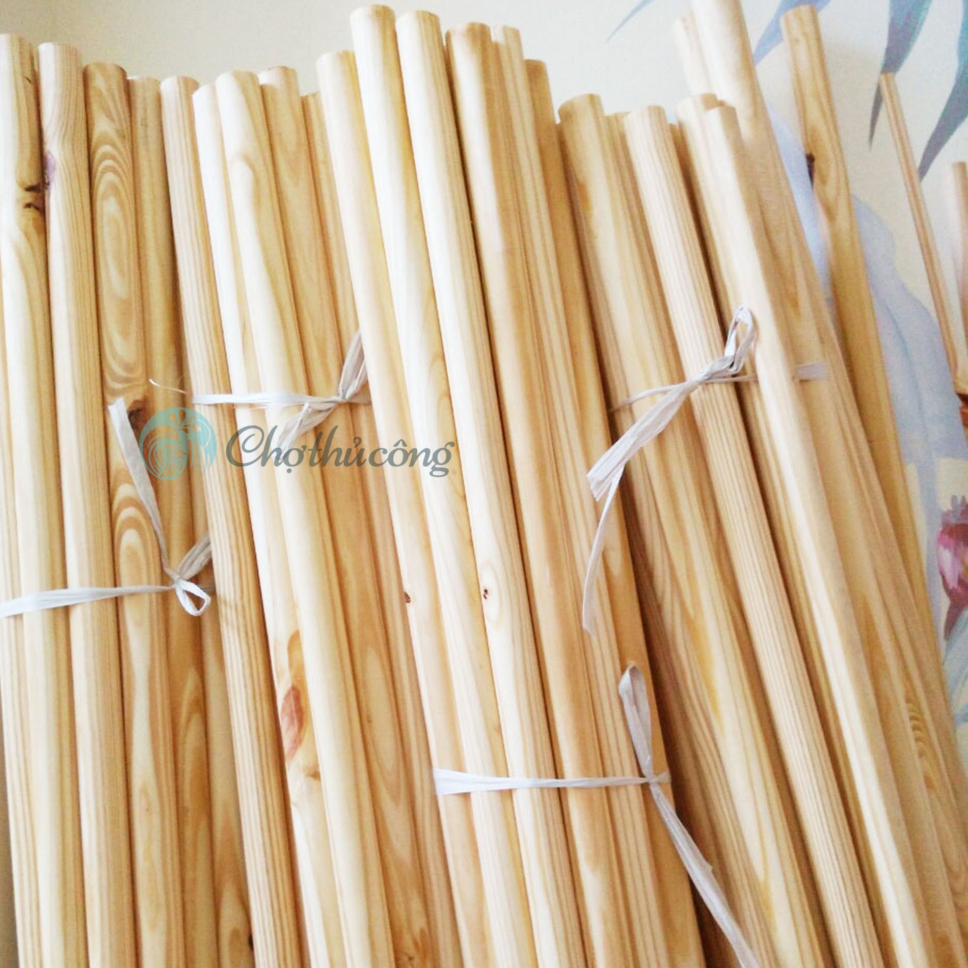 Thanh gỗ thông, thanh gỗ tròn phi 1-3cmx50-60cm, cây gỗ tròn làm phụ kiện macrame decor, cây treo rèm, cây lăn bột hoặc đất sét