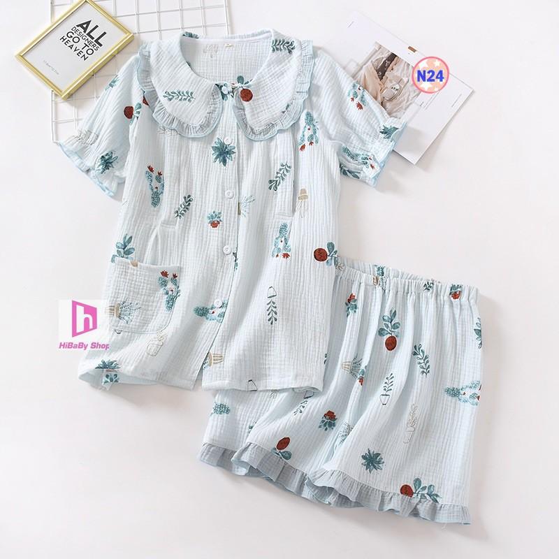 Bộ Pijama Sau Sinh Vải Xô Nhăn - Cộc tay N24