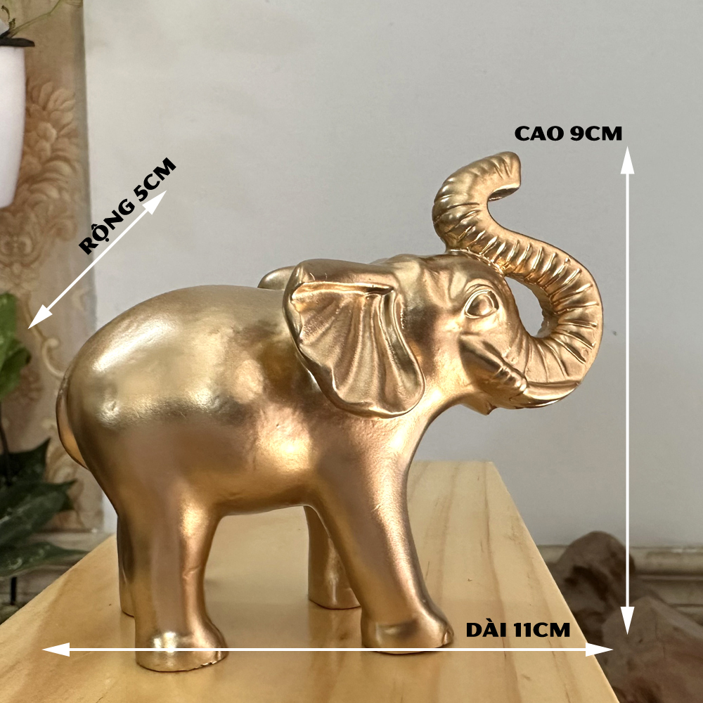 Tượng Voi Đá Trang Trí Phong Thủy Bàn Làm Việc -Trang Trí Phong Thủy Phòng Khách - Màu Nhũ Đồng - Cao 9cm