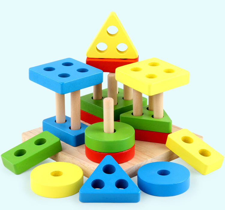 Đồ chơi gỗ lắp ráp Hình khối cho bé tập nhận biết mầu sắc và các hình học cơ bản
