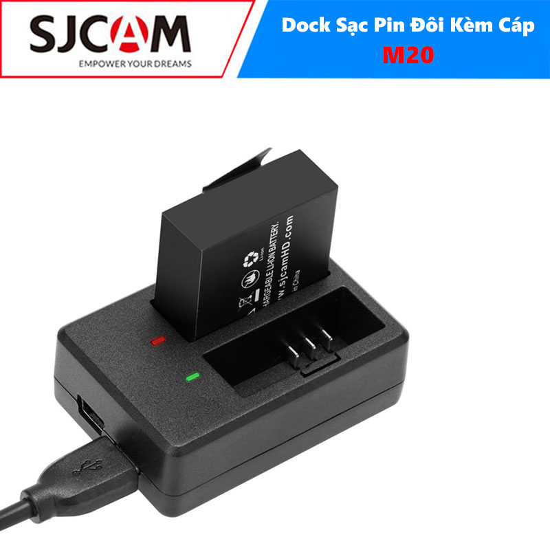 Dock Sạc Pin Đôi Kèm Cáp Cho Camera Hành Trình Sjcam M20 - Hàng Chính Hãng