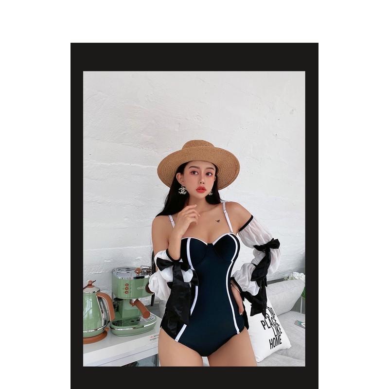 BIKINI 1 mảnh uzzlang hàn quốc đen tay bồng