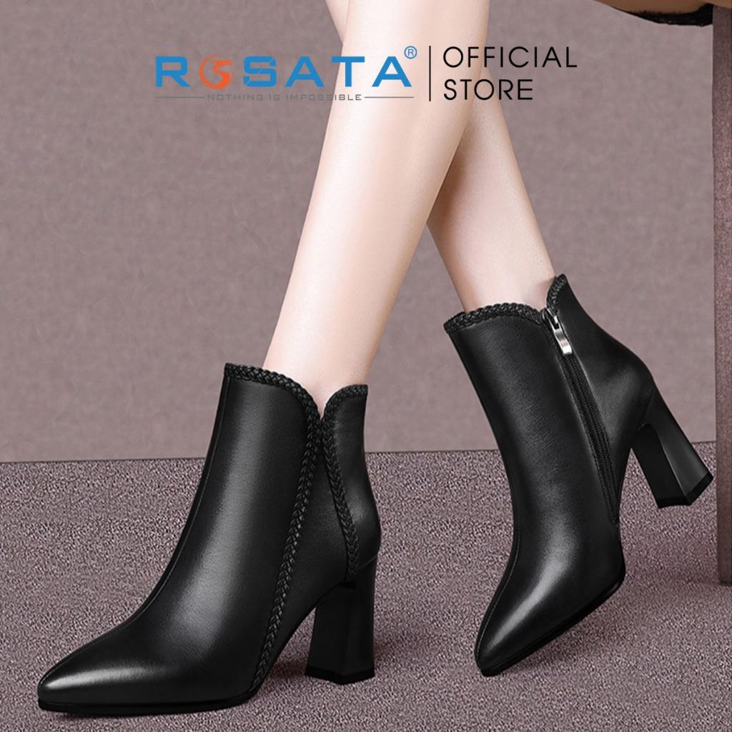 Giày boot nữ cổ cao đế vuông 8 phân mũi nhọn êm chân khóa kéo ROSATA RO602 ( BẢO HÀNH 12 THÁNG ) - ĐỎ