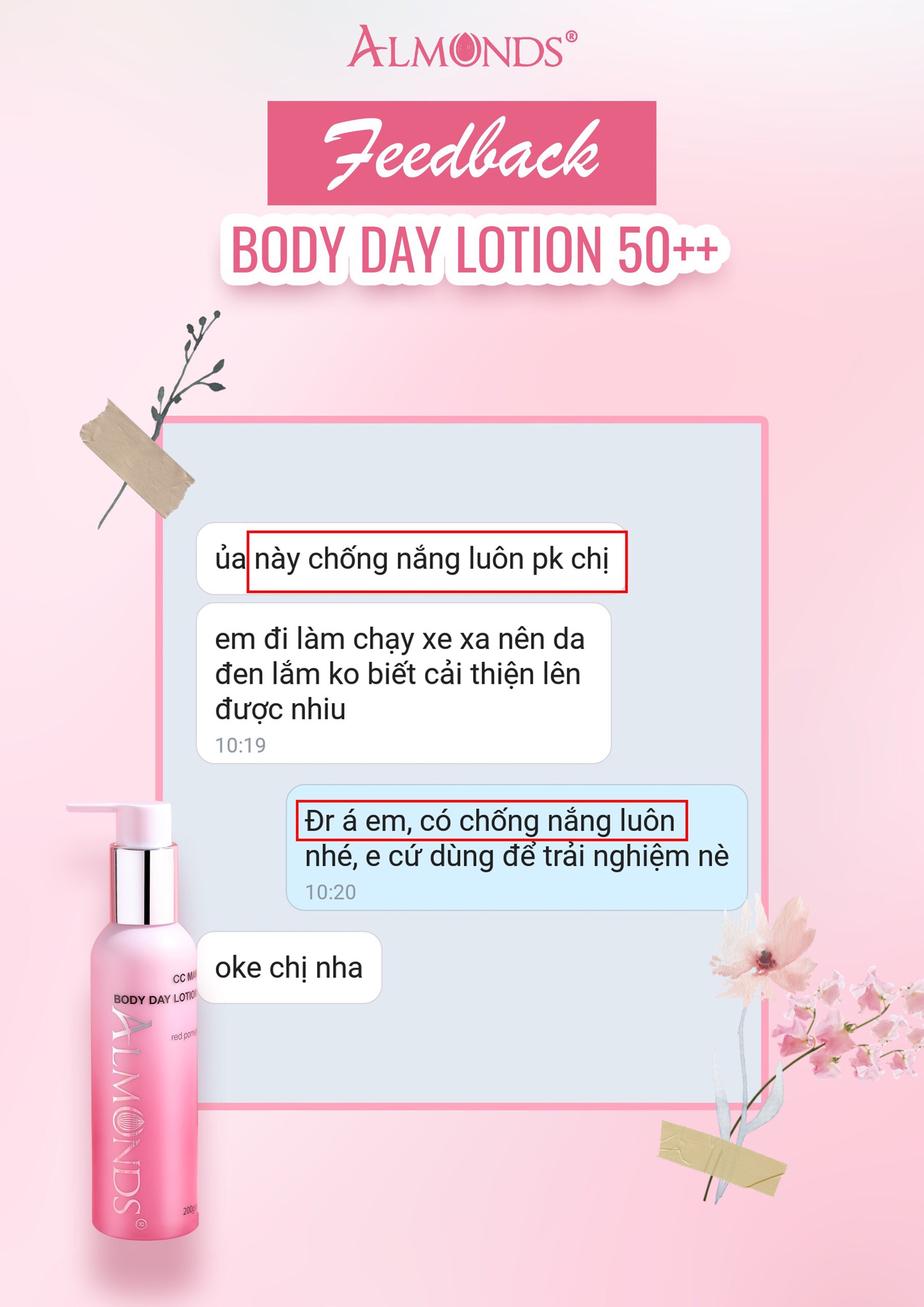 Kem dưỡng trắng body ban ngày makeup và chống nắng 50++ Almonds 200g