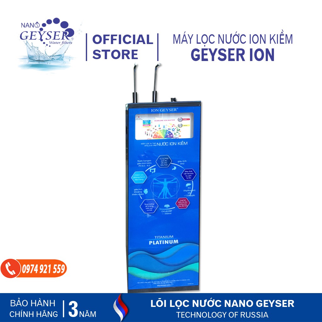 Máy bình lọc nước Nano Geyser Ion Kiềm không sử dụng điện giữ khoáng chuyển đổi nước Ion Nano Geyser của Nga