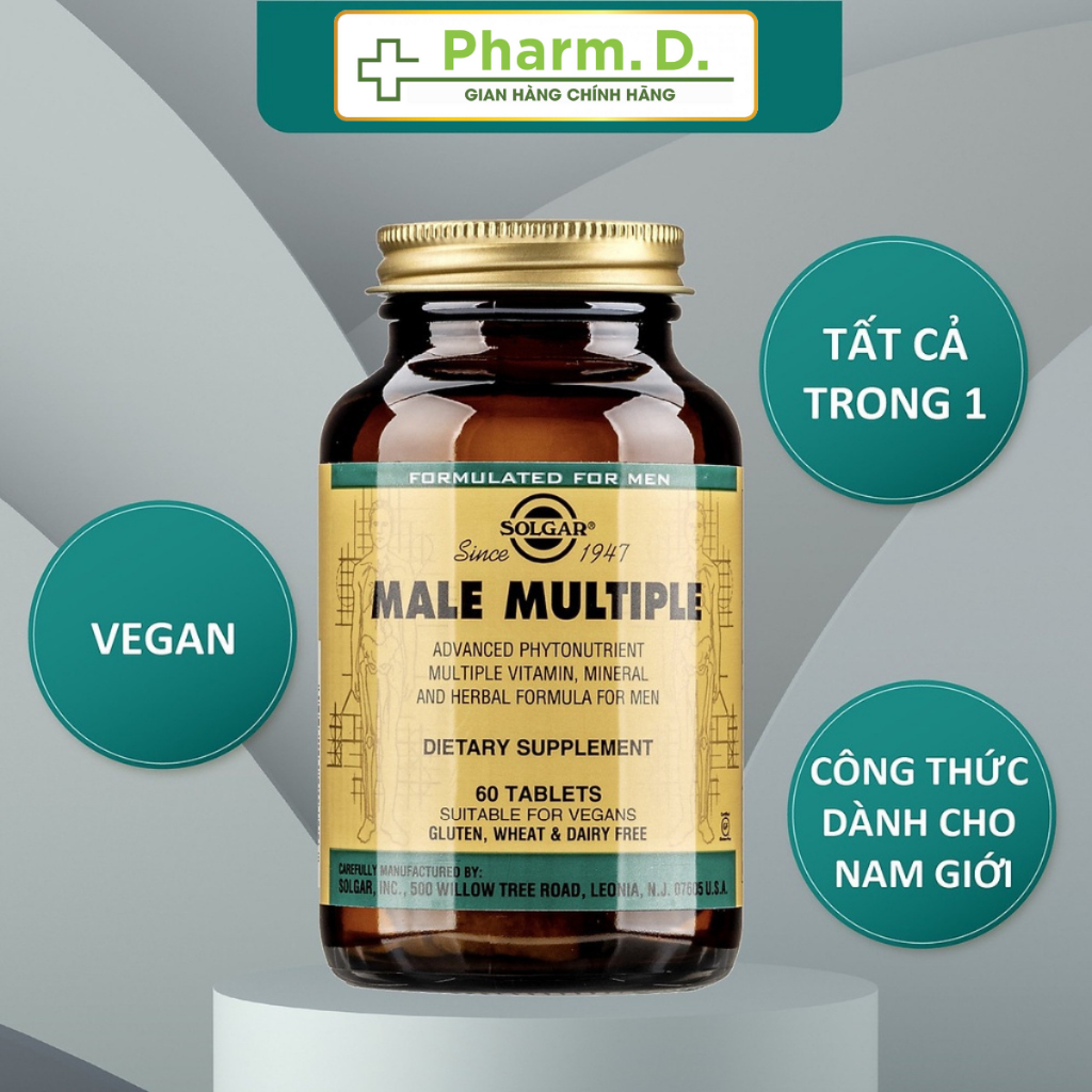 Viên Uống Solgar Male Multiple Giúp Giảm Stress, Bổ Sung Vitamin Và Khoáng Chất Hỗ Trợ Sức Khỏe Cho Nam Giới (Hộp 60 Viên)