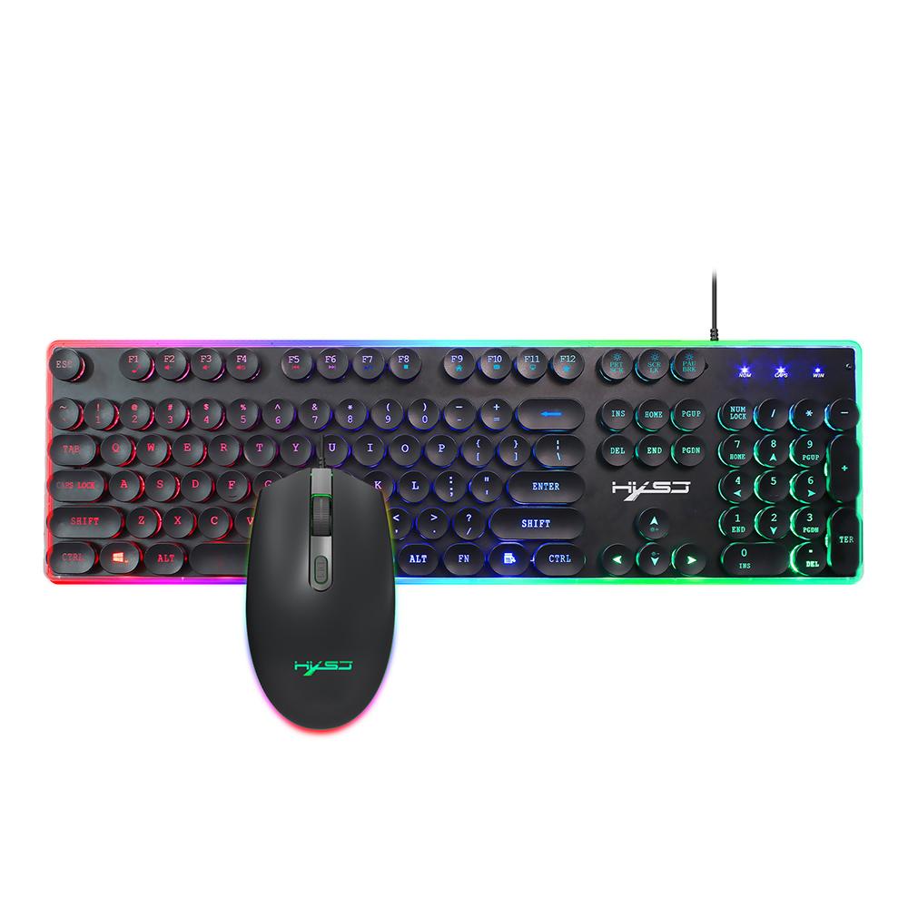HXSJ V300Y Colorful Backlight Gaming Keyboard Mouse Set RGB Glowing USB Multimedia Ergonomic Mouse Keyboard Combos