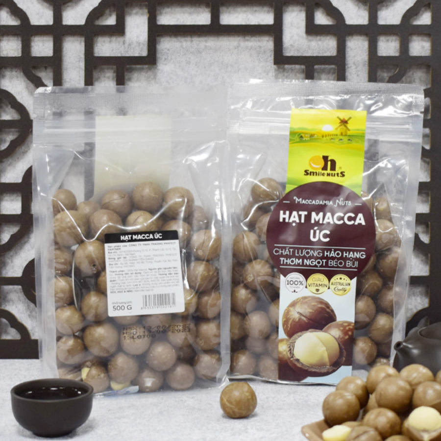 Hạt Macca Úc nứt vỏ nướng Smielnuts_ Trọng lượng 215g/500g - Tặng kèm dụng cụ tách vỏ _ Hạt Macca Úc giúp bảo vệ tim mạch, hỗ trợ trao đổi chất và chống oxy hóa, vị thơm ngọt béo bùi, đảm bảo không hôi dầu