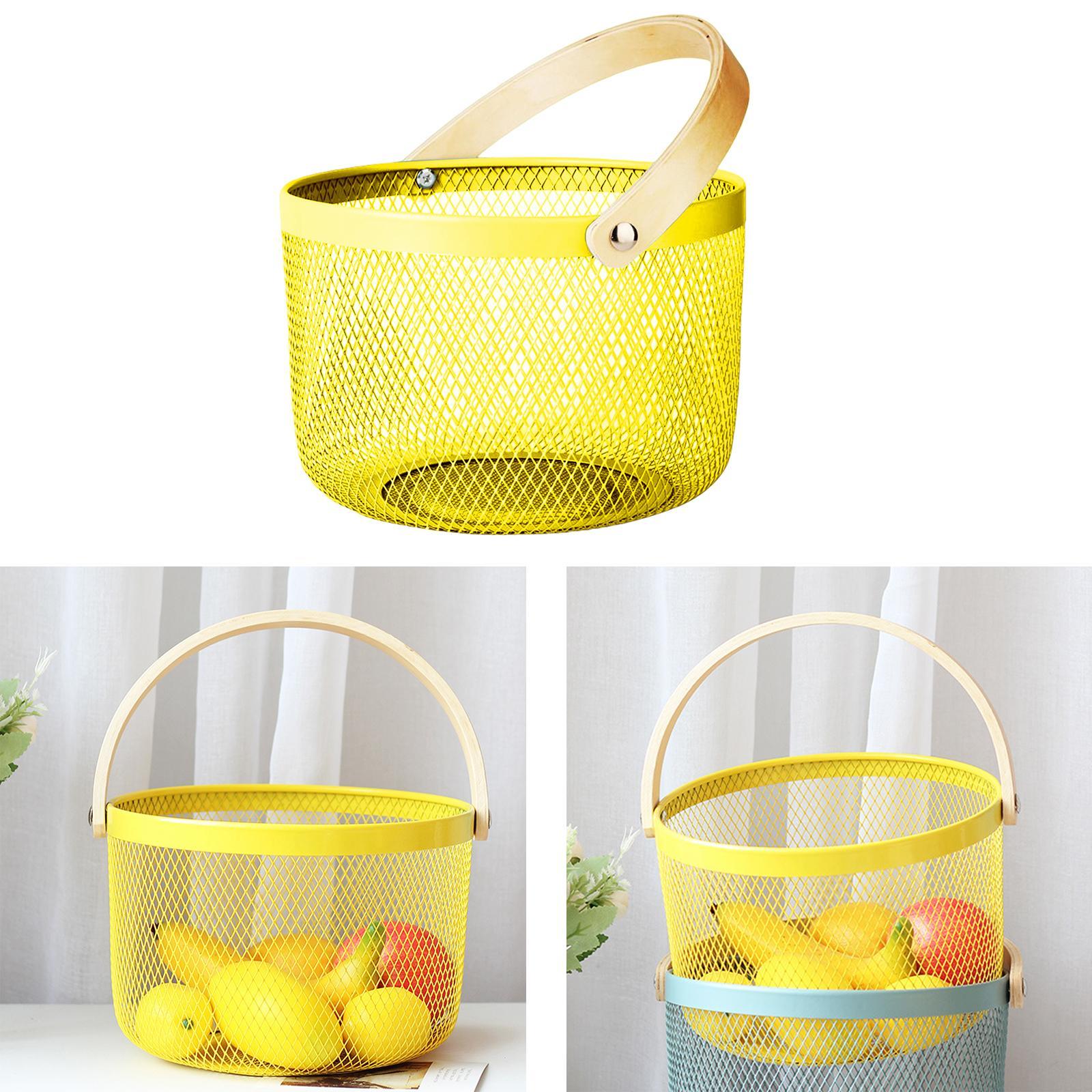 Iron Kitchen Storage Basket with Bamboo Handle for Shopping Entryway Office