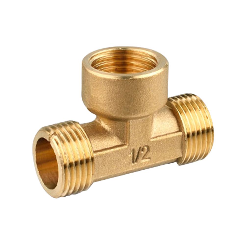 1/2 inch // 3 Way Brass Male Female Male Tee Fitting Pipe Connector T-Junction - Thickened Wall - High and Low Temperature Resistant