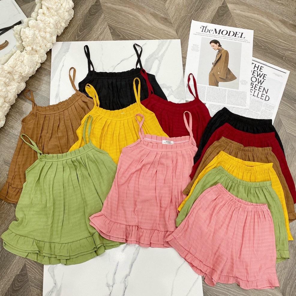 Bộ 2 dây nữ mặc nhà chất đũi nhăn cao cấp mát lạnh mùa hè B335 coco land sang chảnh. trendy hot girl