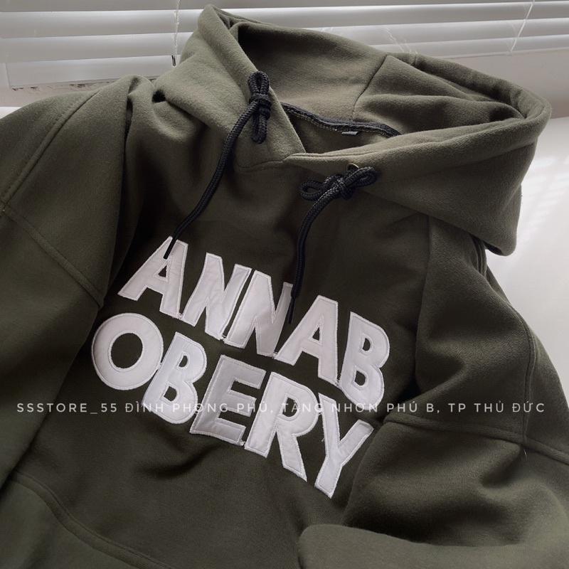 Áo Hoodie nỉ cotton lót bông thêu chữ ANNAB màu xanh form rộng unisex nam nữ