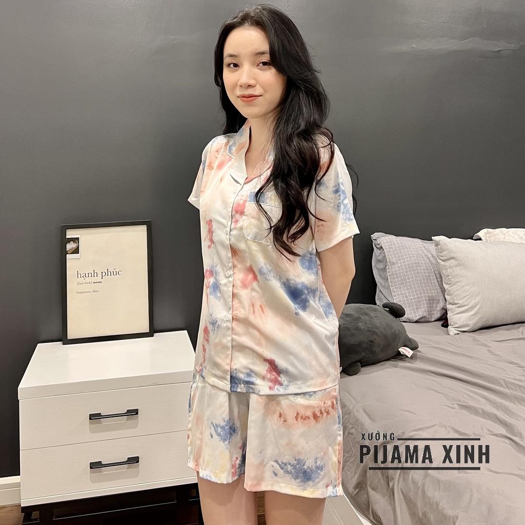 Đồ Ngủ - Bộ Pijama Lụa Latin Màu Loang Pastel Siêu Hot