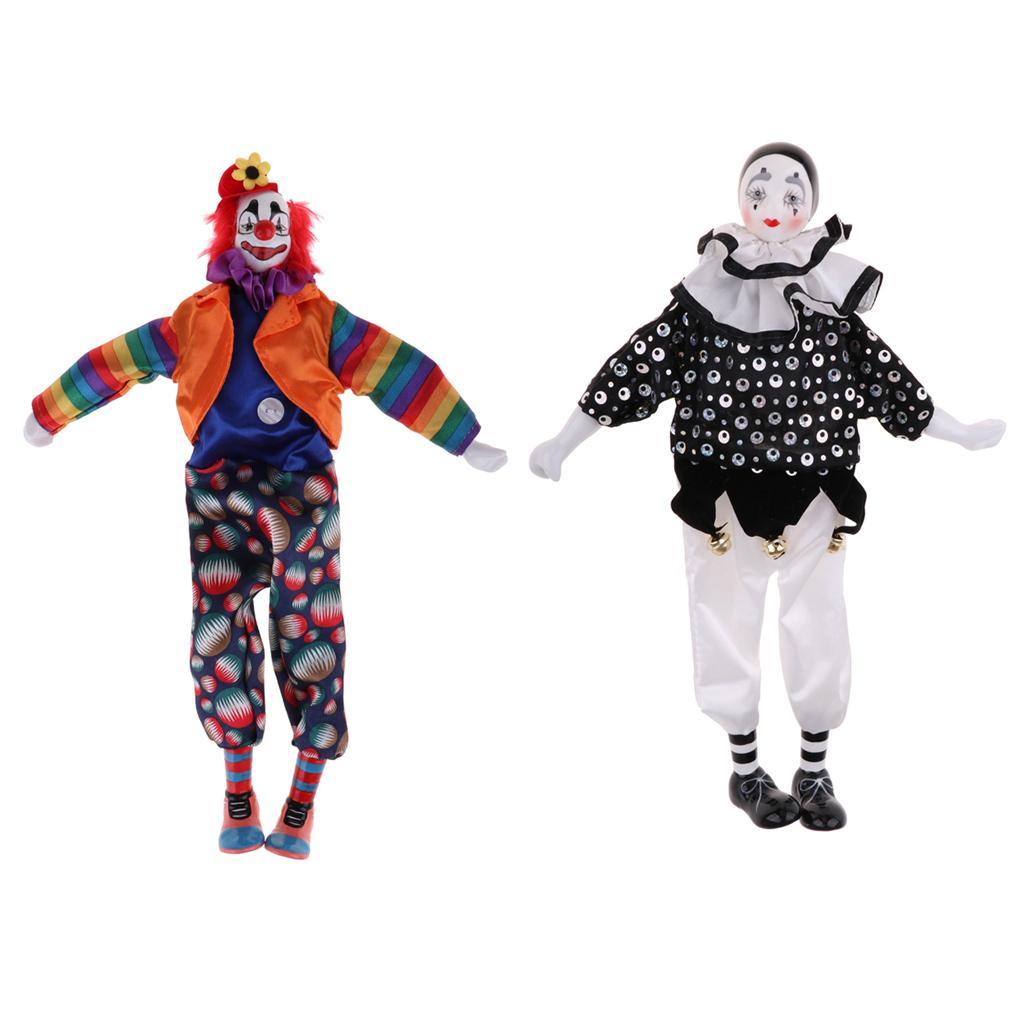 2pcs Porcelain Clown Doll Halloween Christmas Decoration Souvenir Collection, Assort Colors