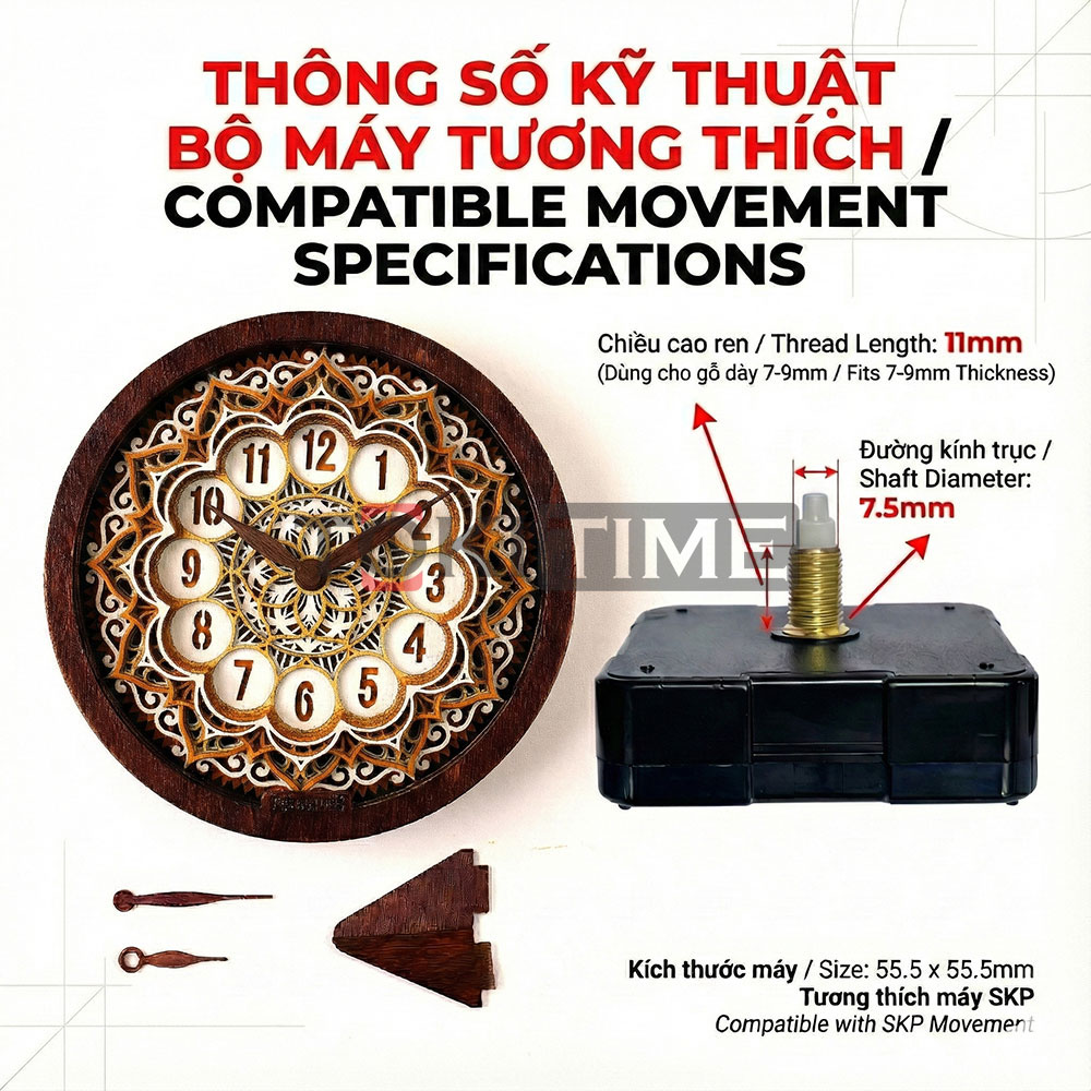 Đồng hồ gỗ để bàn phong cách nghệ thuật – Xếp Lớp 3D độc đáo