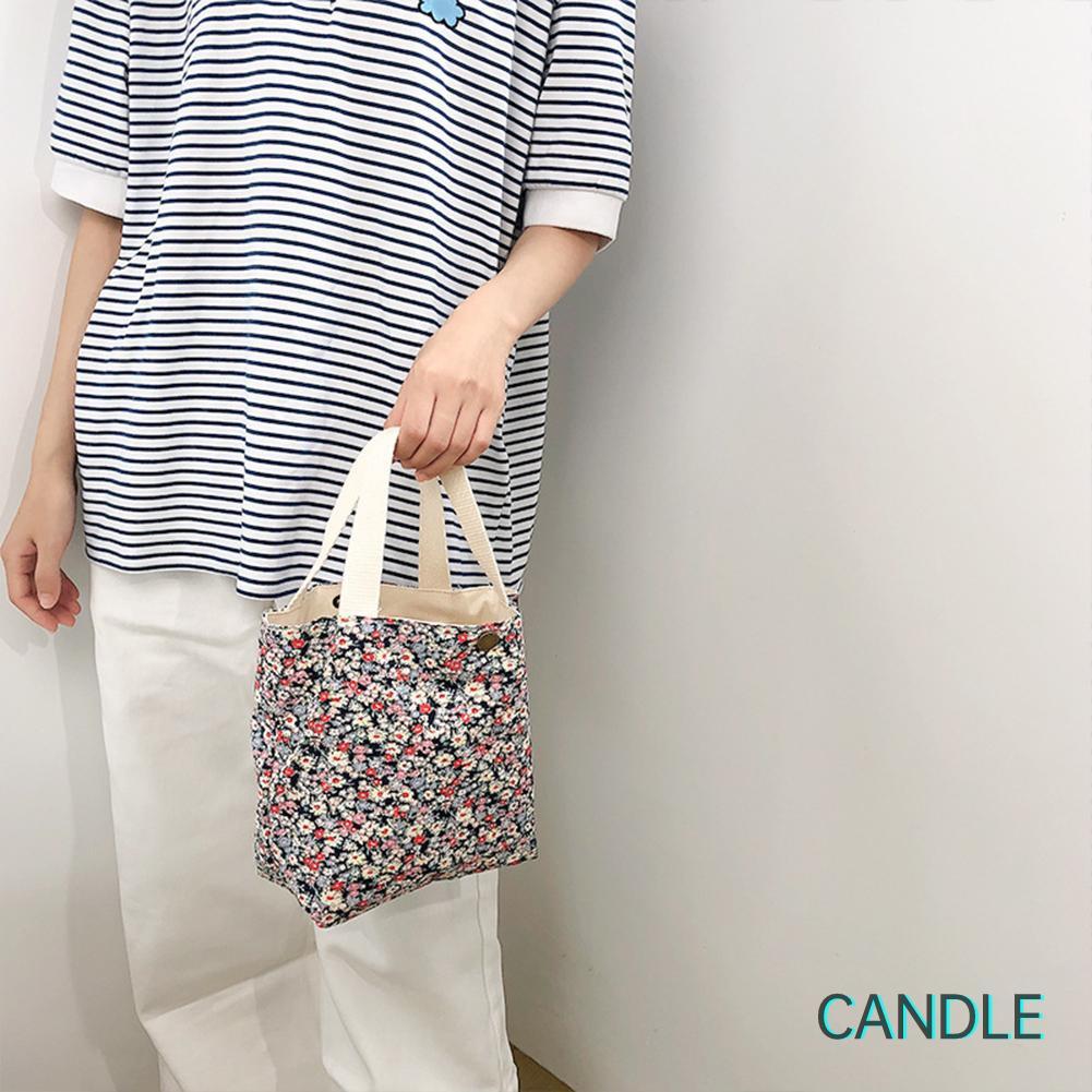 Túi Vải Canvas Đựng Hộp Cơm Trưa In Họa Tiết Đơn Giản