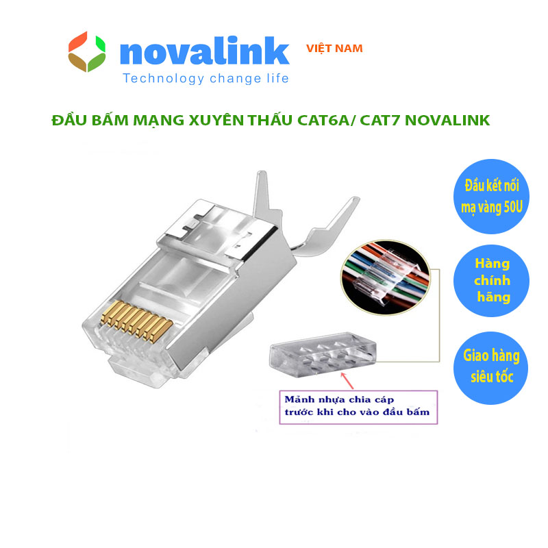 Đầu bấm mạng xuyên thấu cat6A/ cat7 Novalink CC-01-00195 - Hàng chính hãng, Full thuế VAT, COCQ
