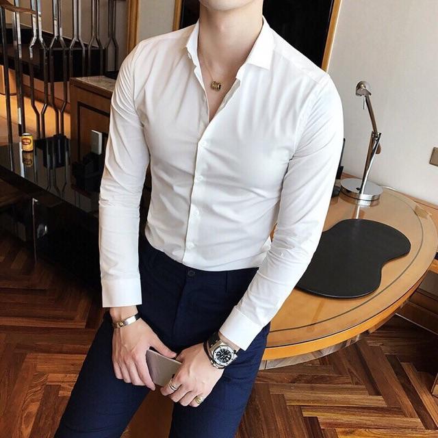 Áo sơ mi nam dài tay thời trang trơn