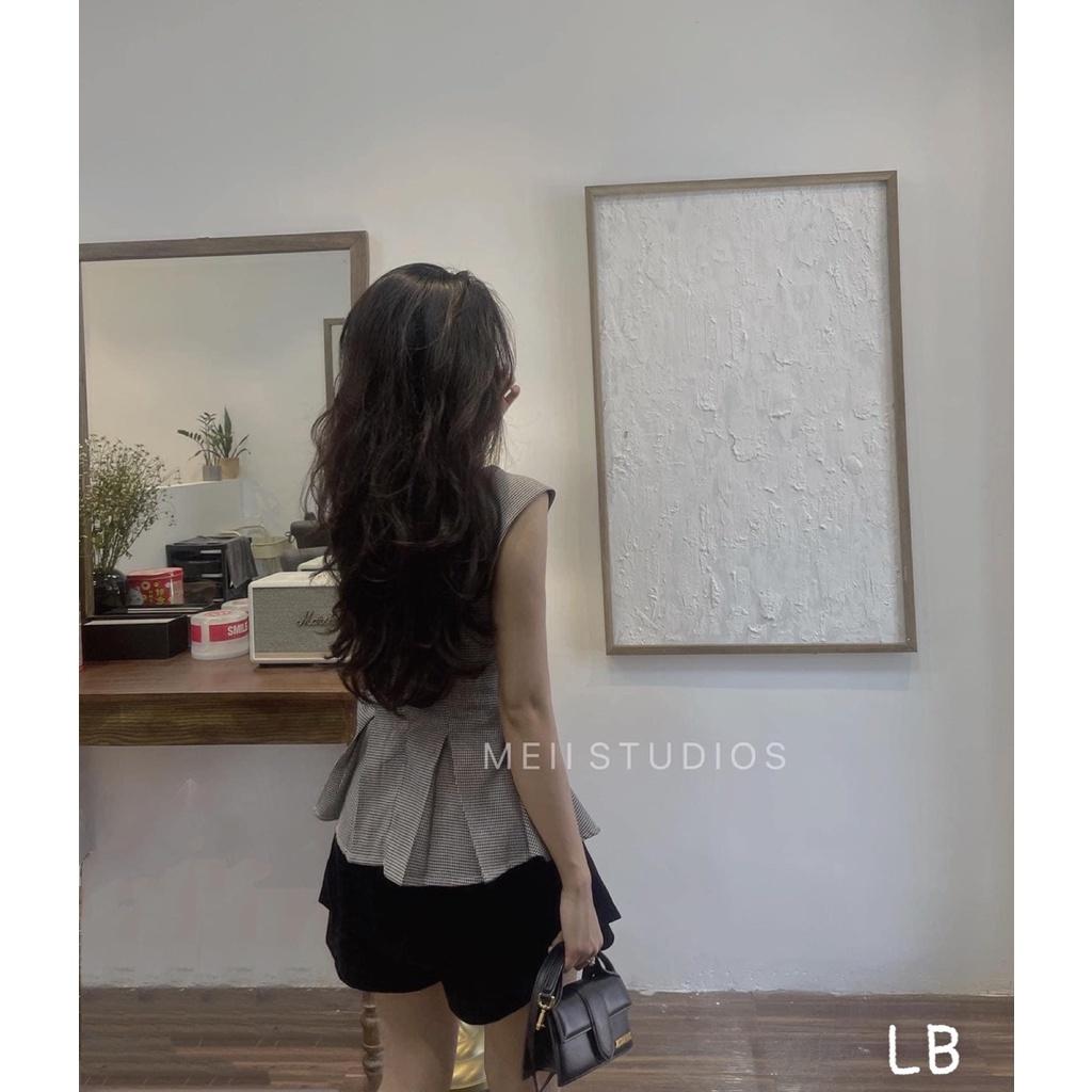 Bộ Áo 2 Dây Caro Kẻ Dáng Xòe Quần Short Ống Rộng