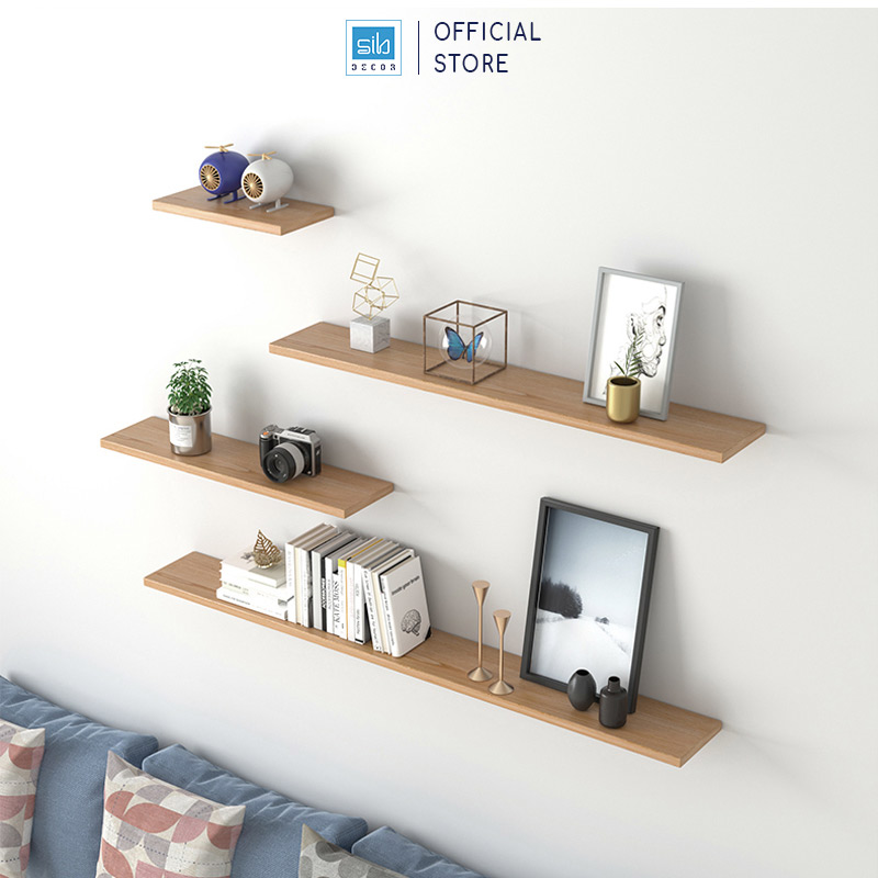 Kệ Ngang Treo Tường Trang Trí Dài 20 Cm Đến 80 Cm, Phụ Kiện Giấu Chân Sib Decor, Gỗ Dày 17Mm Kt001 - Vân Gỗ Sồi 719 - 40X15Cm