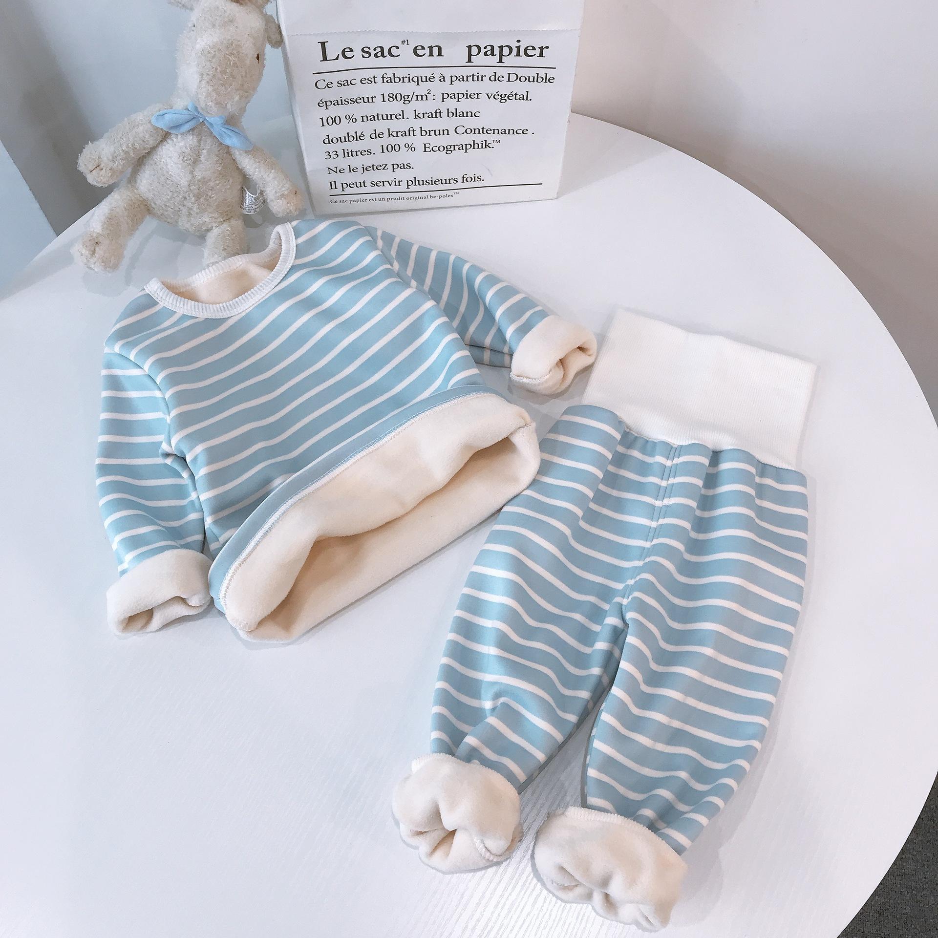 Bộ Quần Áo Mùa Đông Plus Nhung Dày Ấm Quần Áo Phù Hợp Với Bé Trai Và Bé Gái Nhà Phục Vụ Bộ Đồ Ngủ Cao Cấp Sọc 2 bộ Phù Hợp Với