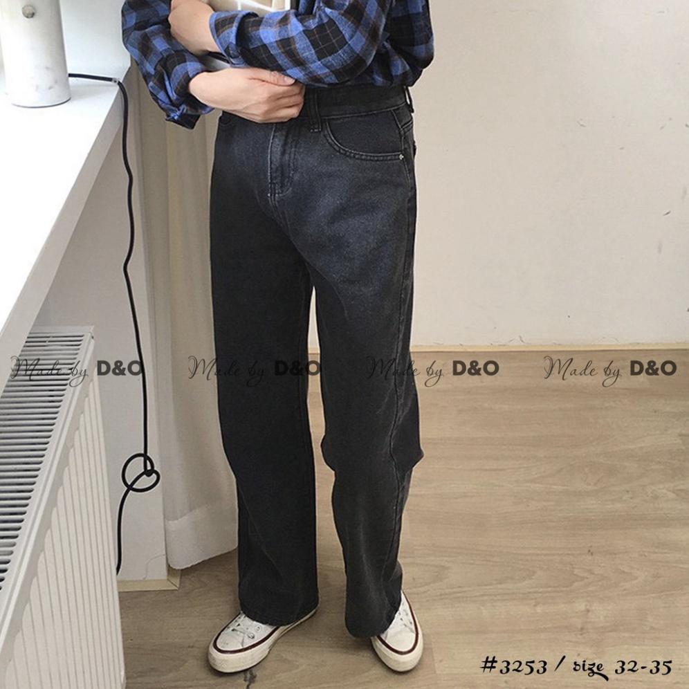 Quần Jeans Ống Rộng QJ002 / Ống Suông Lưng Cao Qua Rốn BigSize - Không Giãn - XÁM TRƠN / XÁM RÁCH 1 GỐI