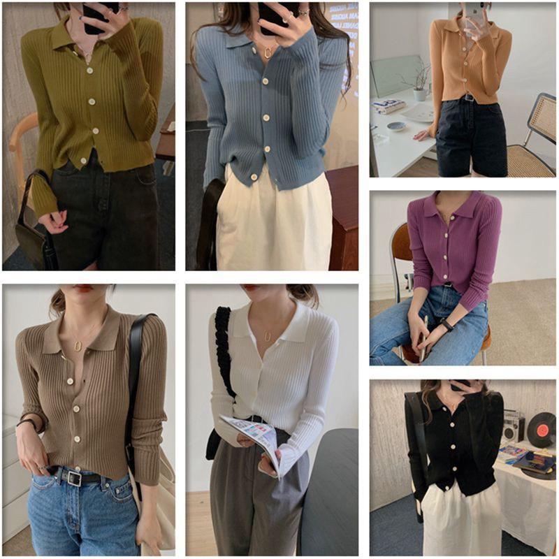 Áo Cardigan Dệt Kim Tay Dài Cổ Bẻ Phong Cách Hàn Quốc