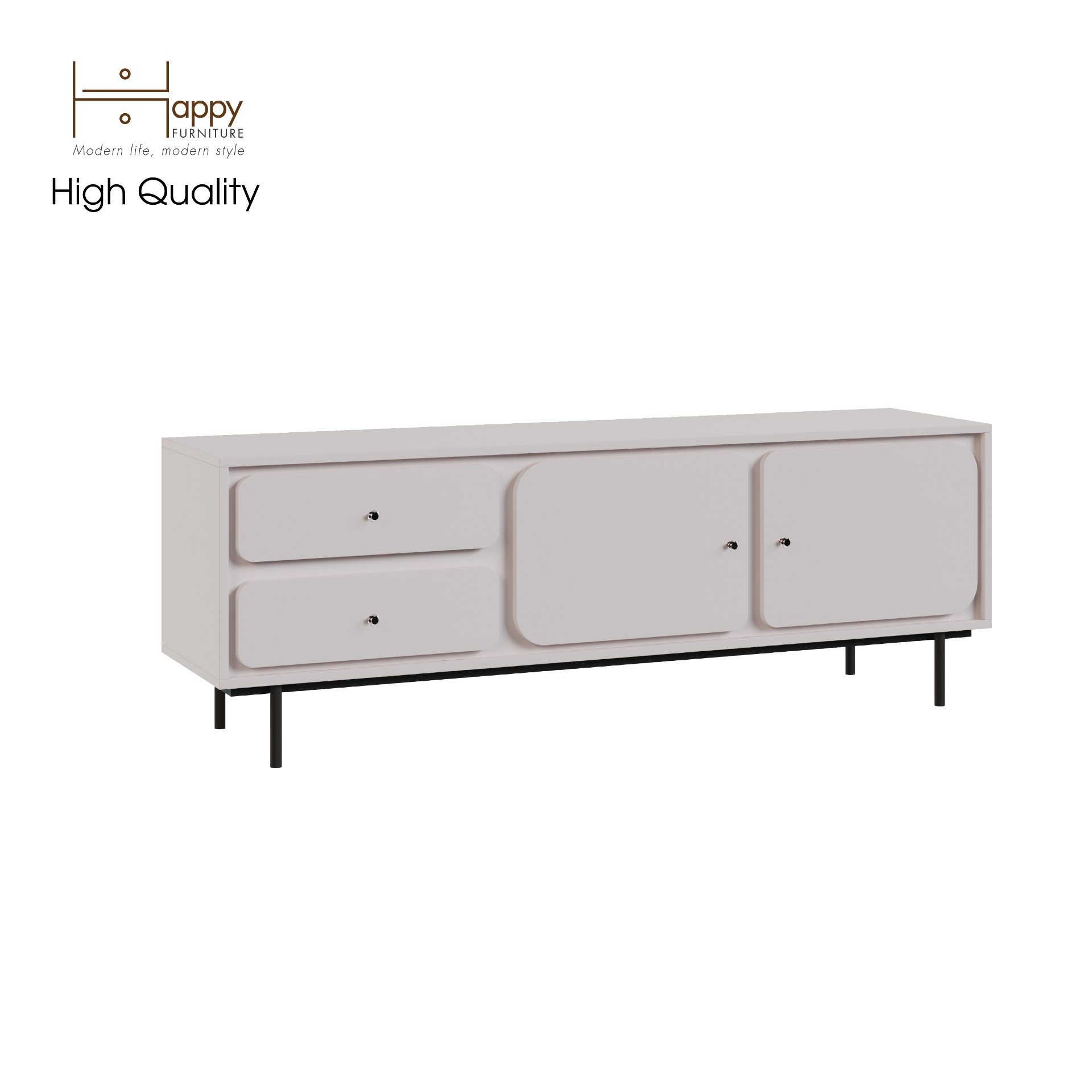 [Happy Home Furniture] SWEETY , Tủ TV 2 cánh mở - 2 ngăn kéo - chân sắt , 160cm x 40cm x 56cm ( DxRxC), KTV_016