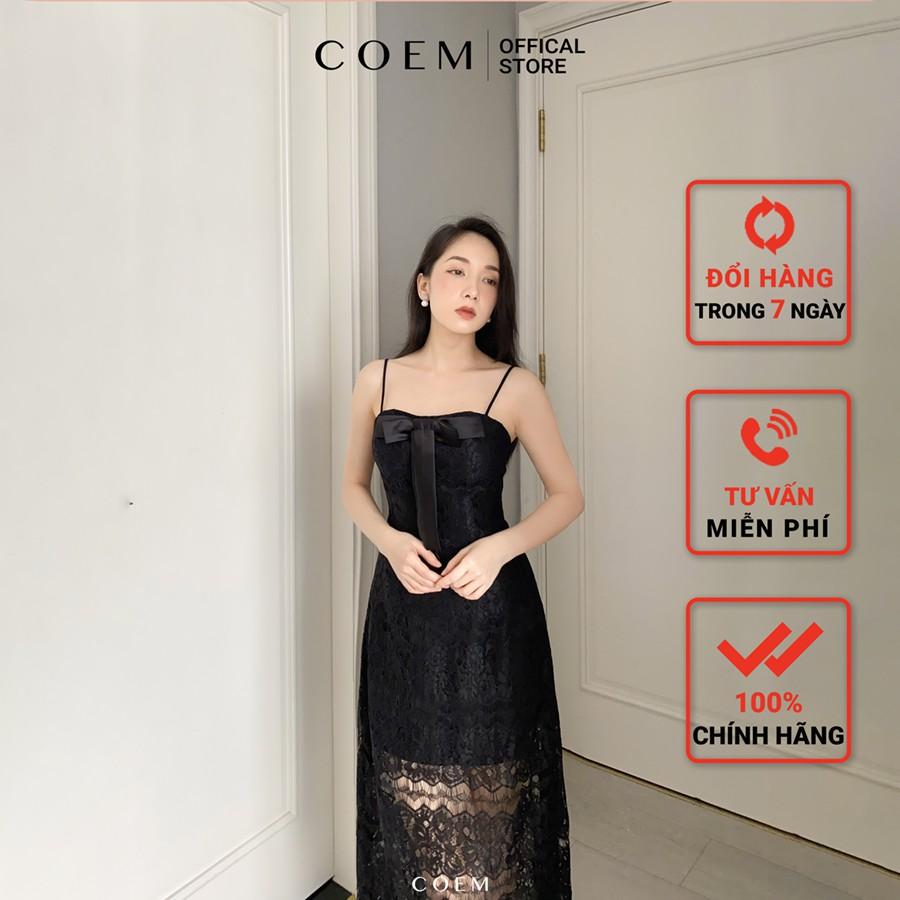 Váy Đầm Nữ Body Hai Dây Có Thắt Nơ Màu Đen Chất Liệu Ren Dệt Cao Cấp CO EM Thiết Kế Nữ Tính Quyến Rũ Phù Hợp Đi Hẹn Hò