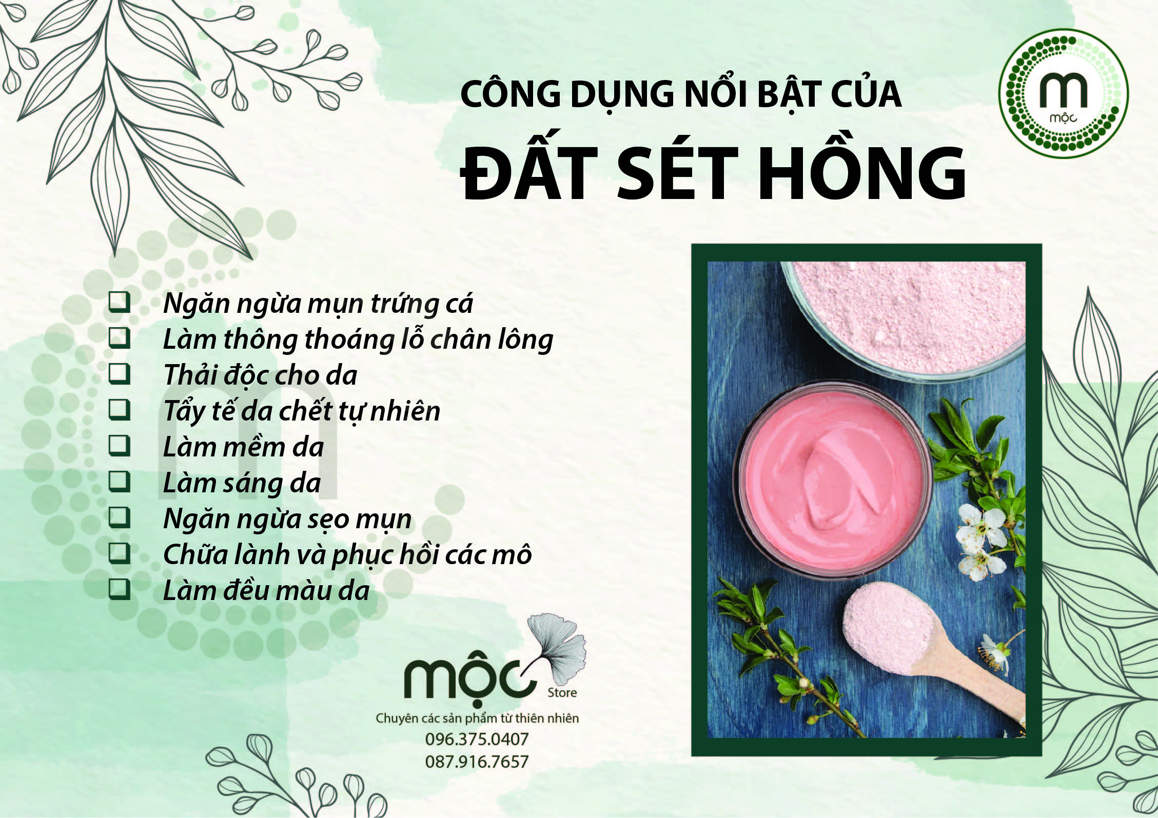 Bột Đất Sét Hồng đắp mặt nạ nguyên chất từ thiên nhiên 100ml handmade