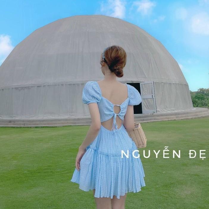 Váy Đầm Nữ Xòe Tay Phồng Tùng Xòe Nhún Tầng ,Có Mút Ngực Chất Liệu Xốp Chỉ Cao Cấp hời Trang Nữ KEMPK Màu Sắc Nhã Nhặn
