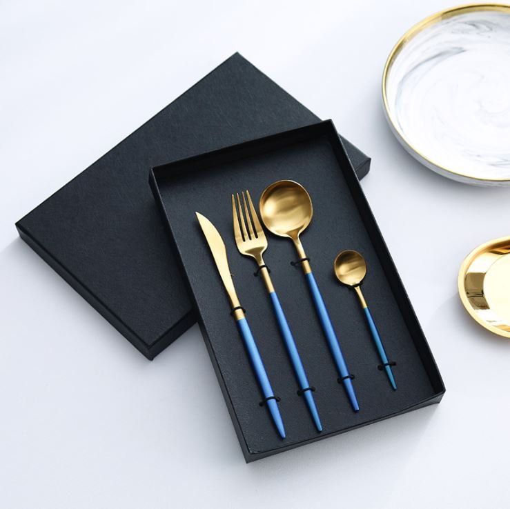Bộ dao muỗng nĩa inox 304 dùng để ăn cơm , tiệc màu xanh dương