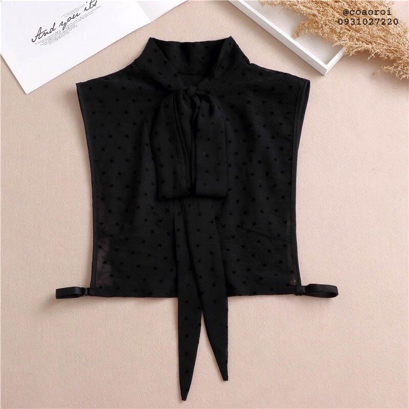 Cổ áo rời thắt nơ, màu đen, thêu trái tim cho nữ phối đồ công sở, đi chơi tạo kiểu cổ áo thời trang - Mã AO83