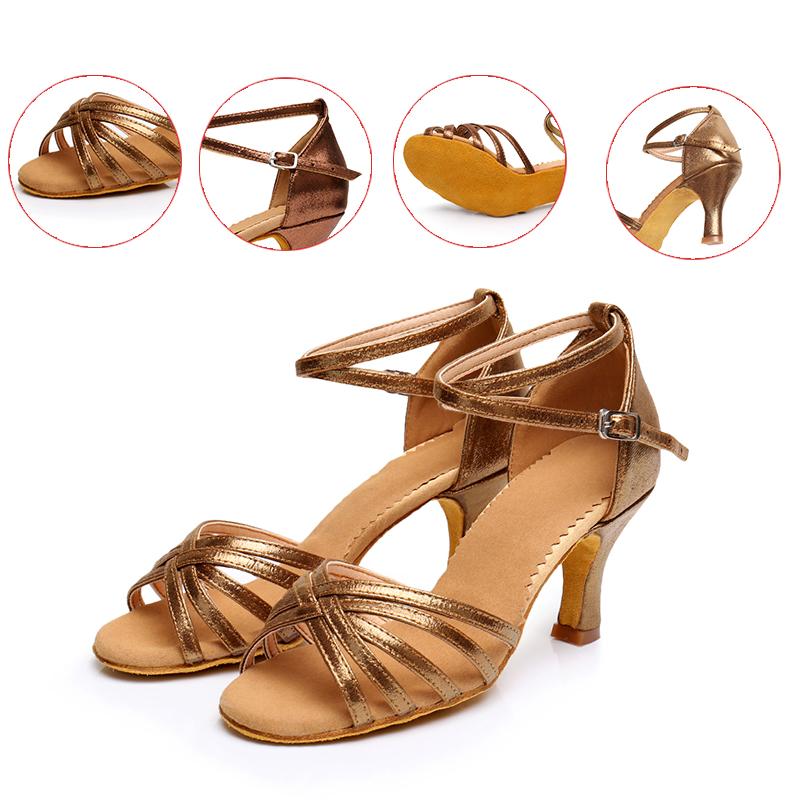 Giày khiêu vũ phụ nữ Latin Latin Cô gái hiện đại Salsa Tango Ballroom Shoes Giày khiêu vũ nữ cao gót giày khiêu vũ chuyên nghiệp màu nâu đen Color: Red 7cm Shoe Size: 3.5