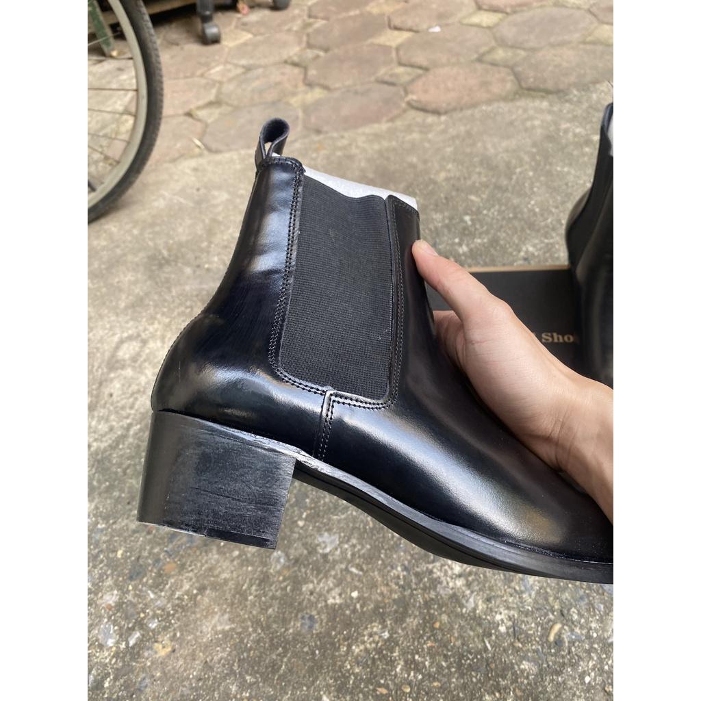 (cao cấp) 4cm Heels Chelsea Boots Classic đế gỗ, giày bốt nam