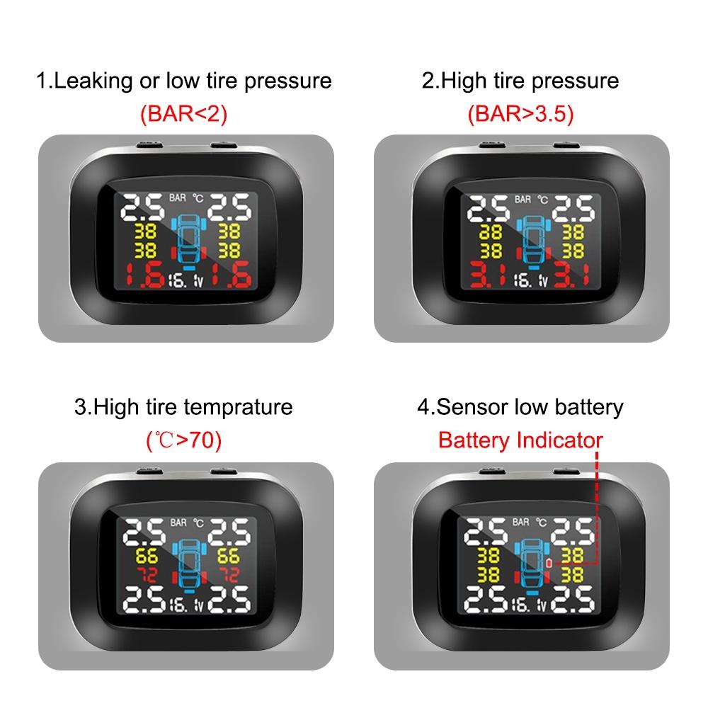 Hệ thống giám sát áp suất lốp xe hơi không dây mini màn hình LCD USB TPMS với 4 cảm biến ngoài