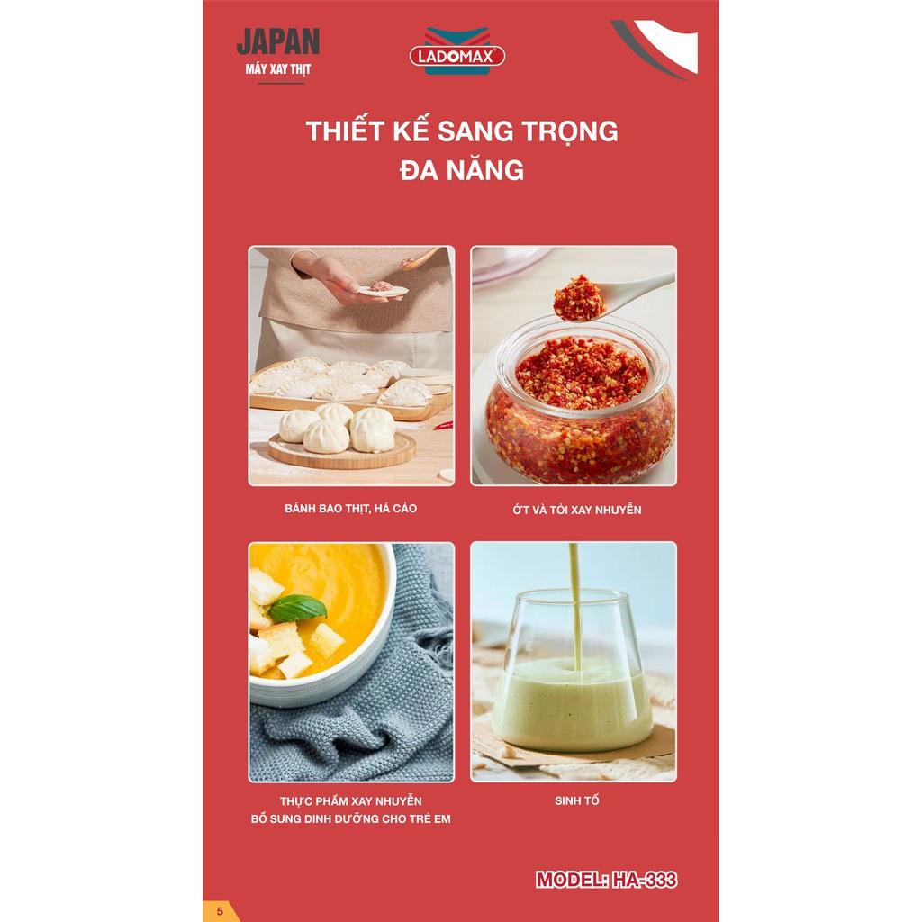 Máy xay thịt cối thủy tinh 2.0L thân máy inox Ladomax HA-333Inox