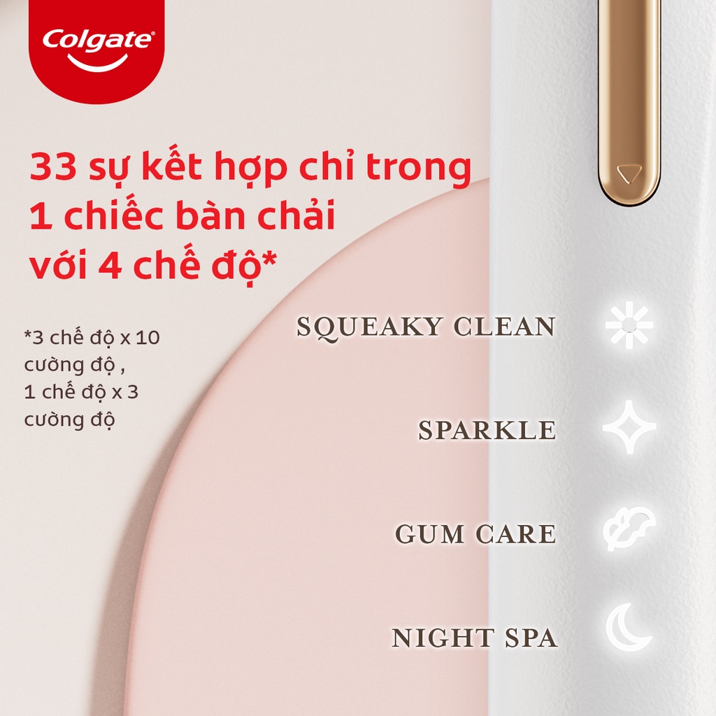 Bàn chải điện Colgate trắng sáng răng công nghệ sóng âm với 33 chế độ chăm sóc nướu