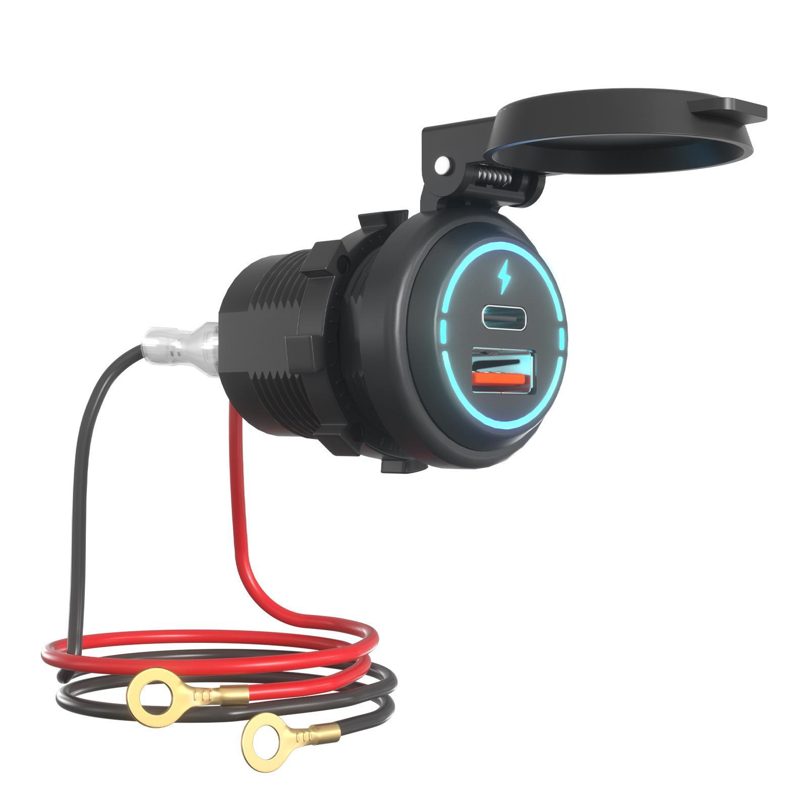 USB Charger Socket PD Type C + QC 3.0 with LED Backlight for Motorcycle