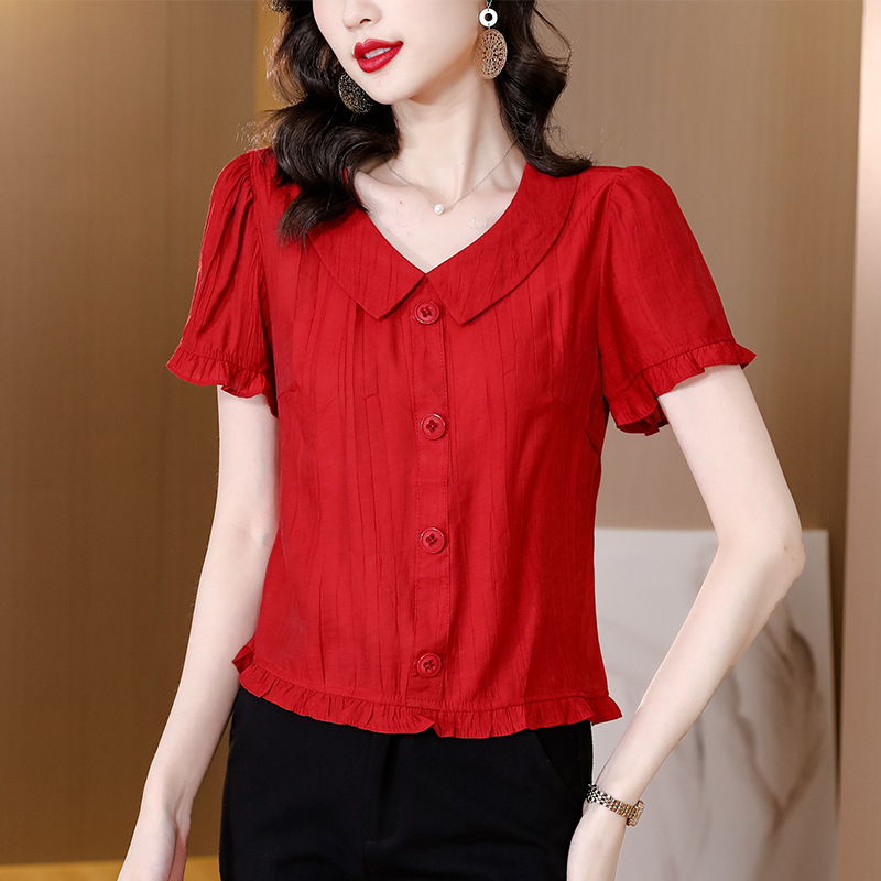 Áo sơ mi nữ tay ngắn, áo kiểu nữ, chất liệu Đũi mềm mát, form trẻ trung, năng động NeSa Shop
