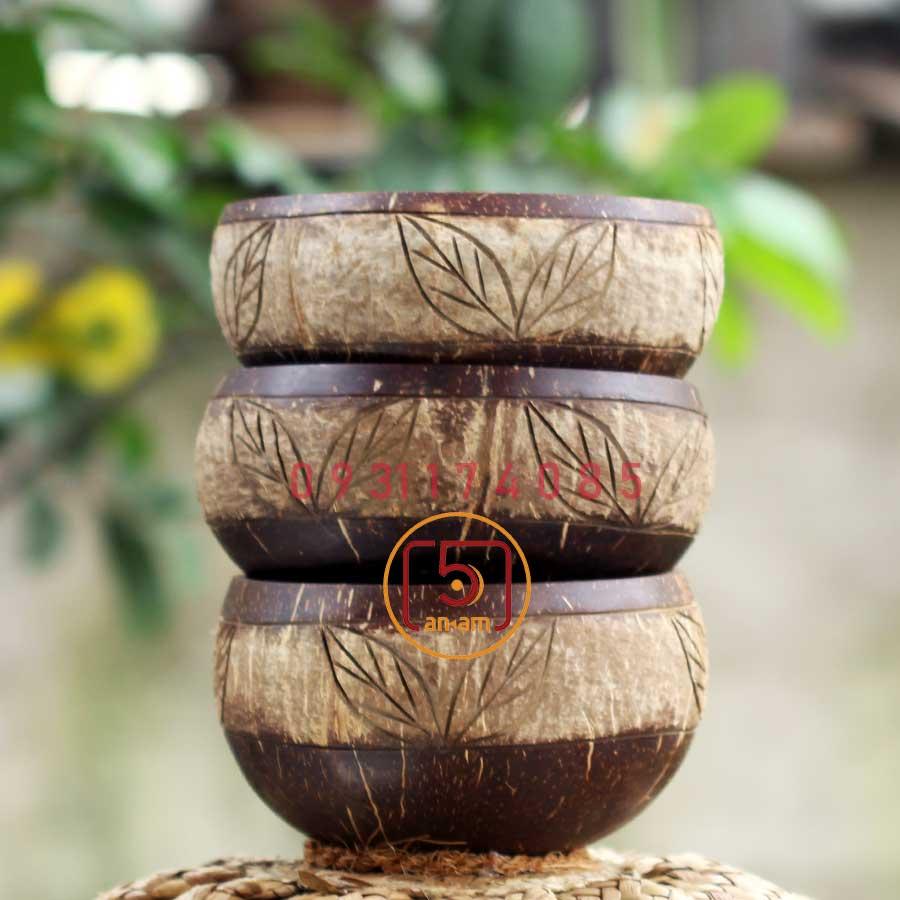 Tô/Chén/Bát gáo dừa khắc hoa văn Cap