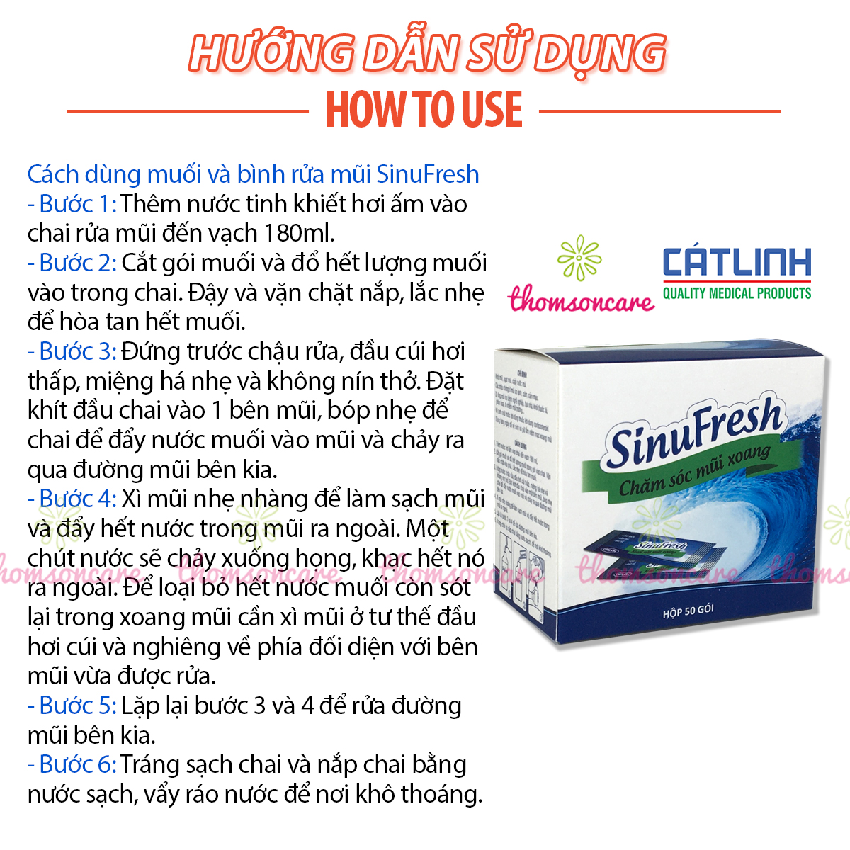 Muối rửa mũi xoang - Sinufresh của Cát Linh - Thành phần tự nhiên, giảm triệu chứng cảm lạnh, cúm, dị ứng