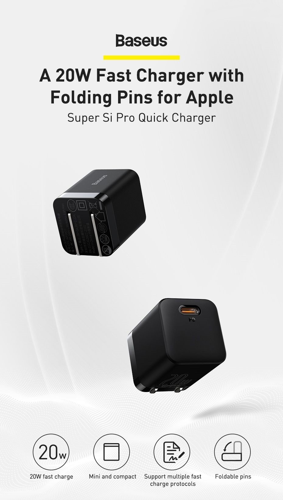 Bộ Sạc Nhanh Kèm Cáp Baseus Super Si Pro Quick Charger 1C 20W- hàng chính hãng