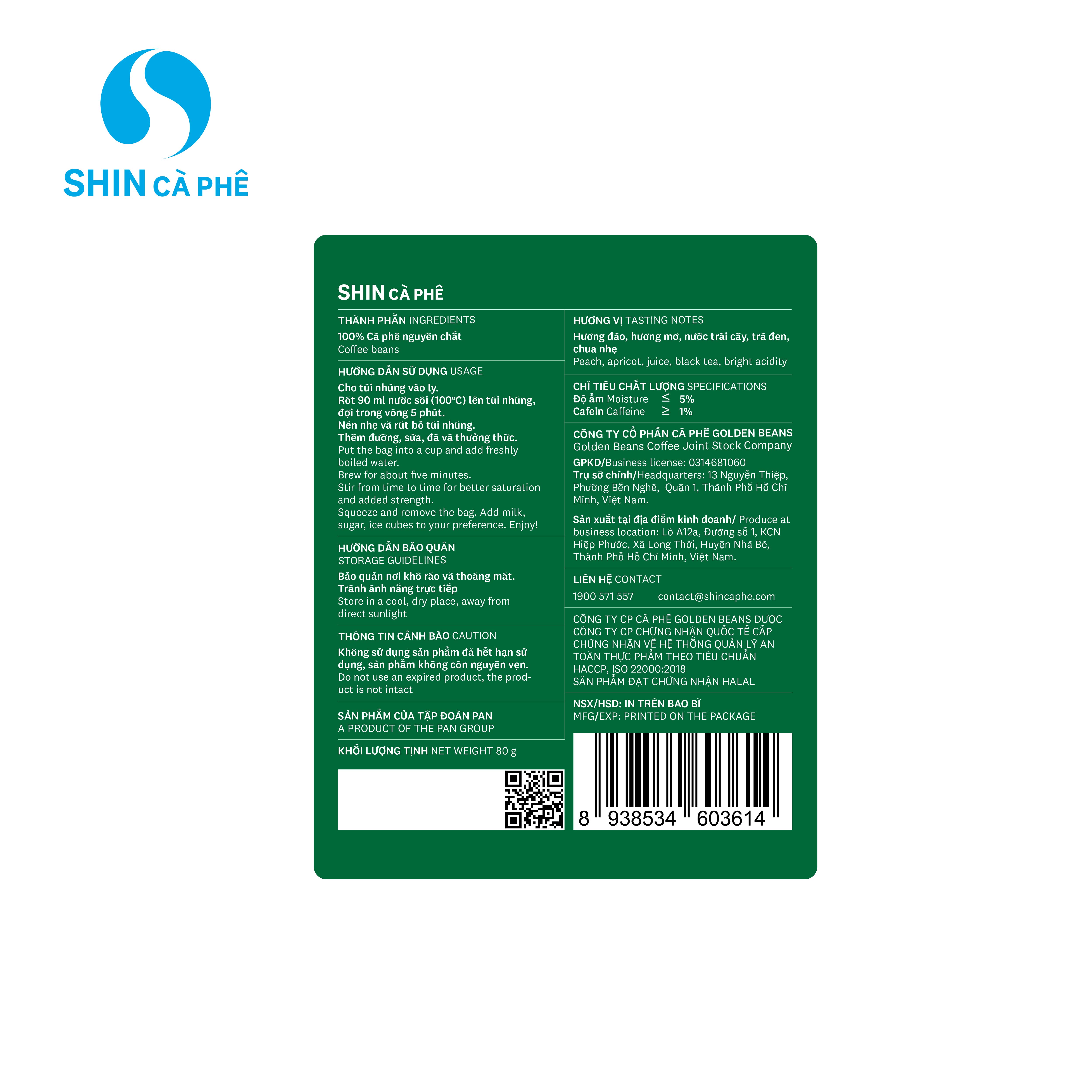 SHIN Cà Phê - Cà phê túi nhúng đặc sản Sơn La Blend hộp 10 gói