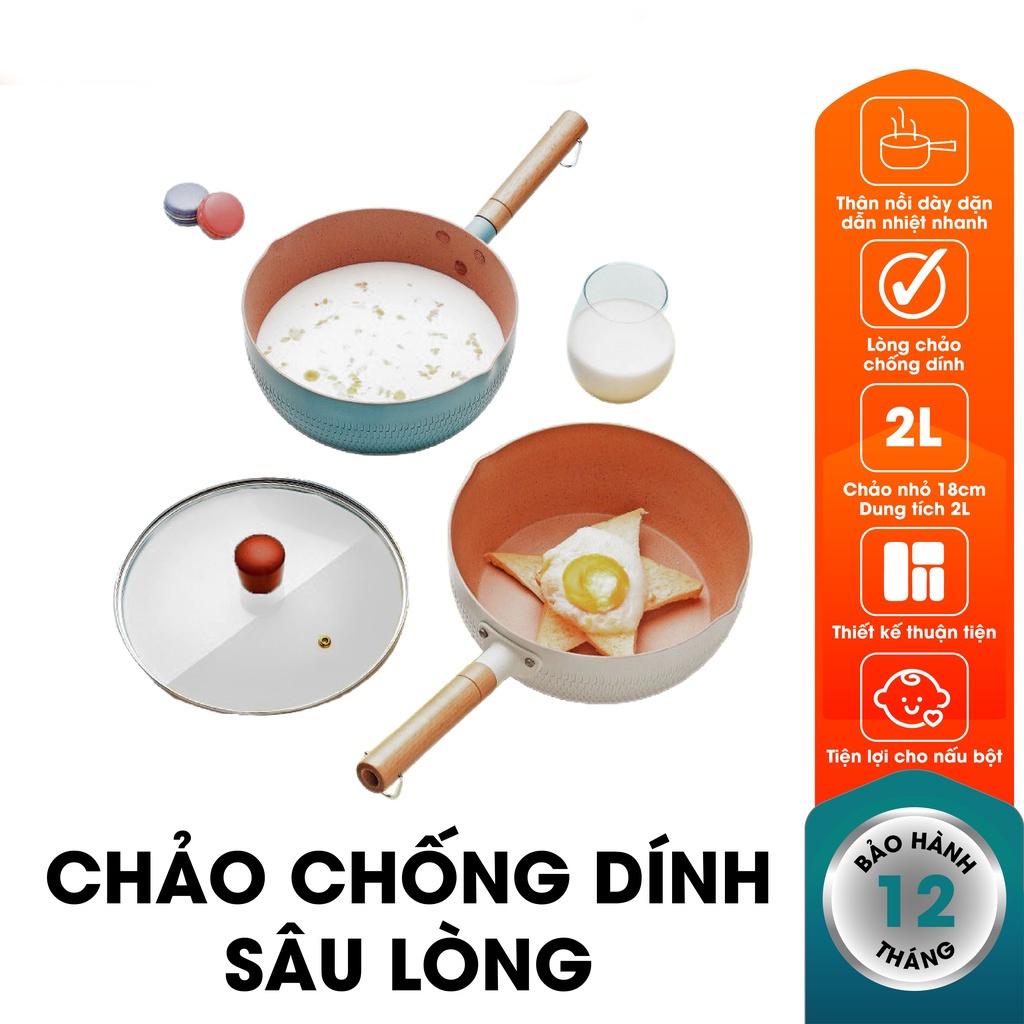 Chảo chống dính bếp từ sâu lòng vân đá tổ ong 18cm phủ ceramic nhiều màu sắc, dùng được cho mọi loại bếp, không kèm vung